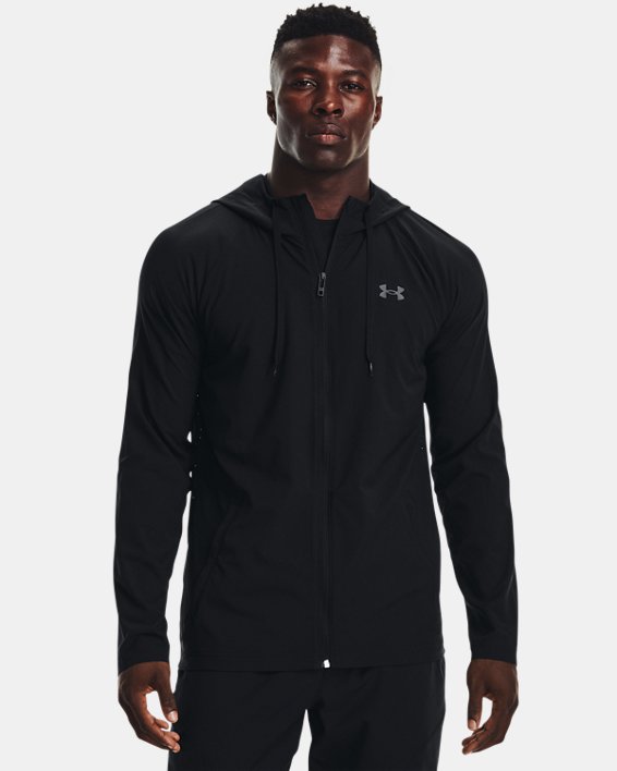 Men's UA Woven Perforated Windbreaker Jacket in Black image number 0